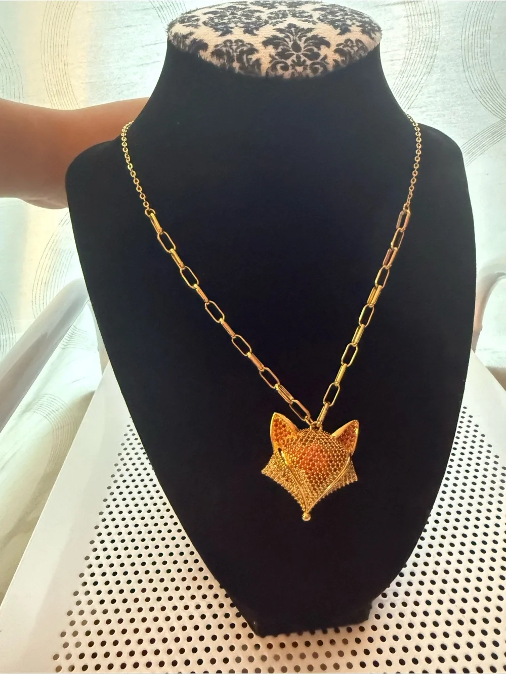 Gold Fox Pendant Necklace with Chain Link Detail